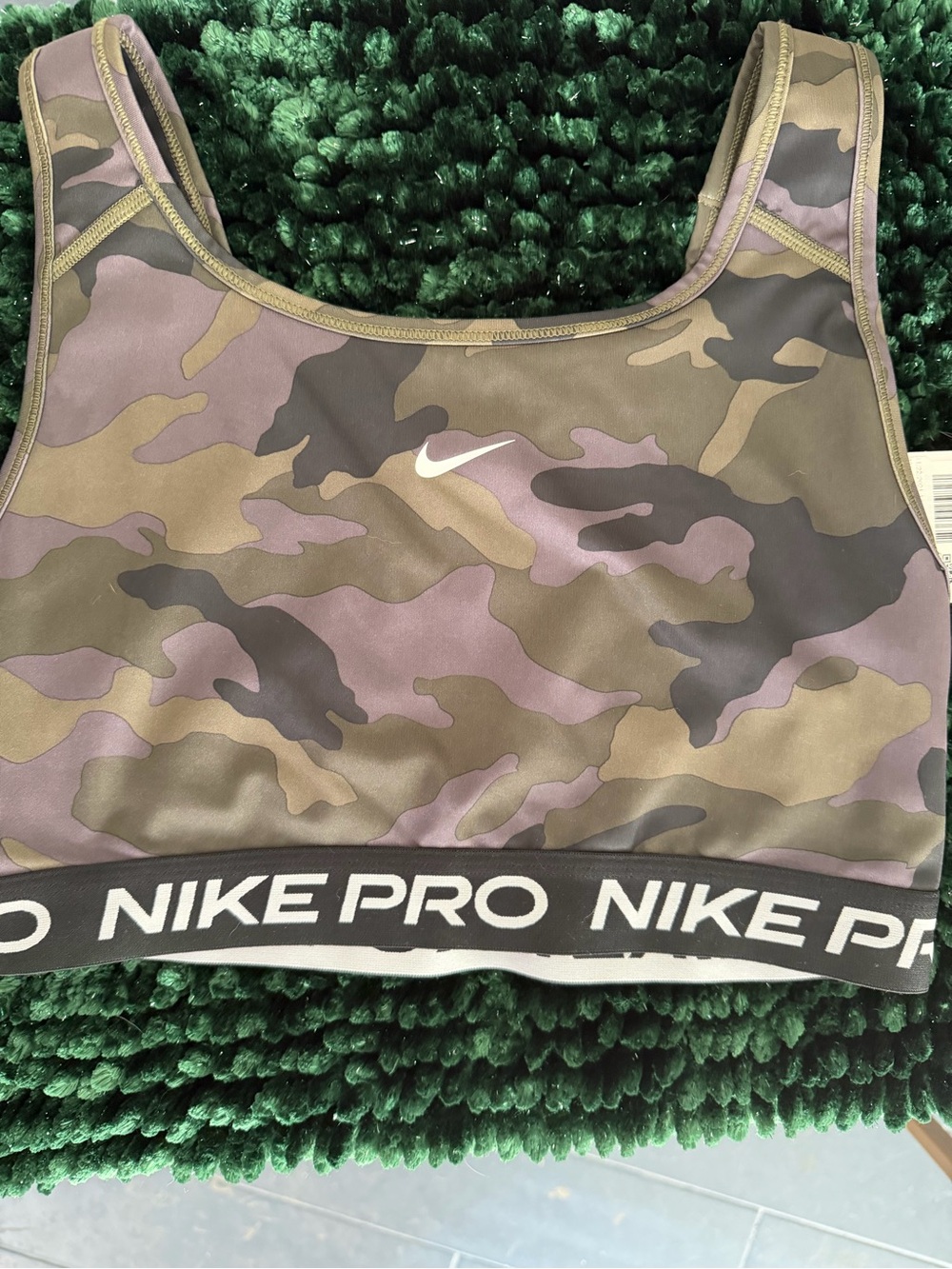 Nike Pro Camo Sports Bra in Olive and Purple